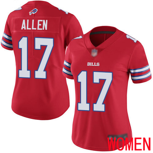Women Buffalo Bills #17 Josh Allen Limited Red Rush Vapor Untouchable NFL Jersey->women nfl jersey->Women Jersey